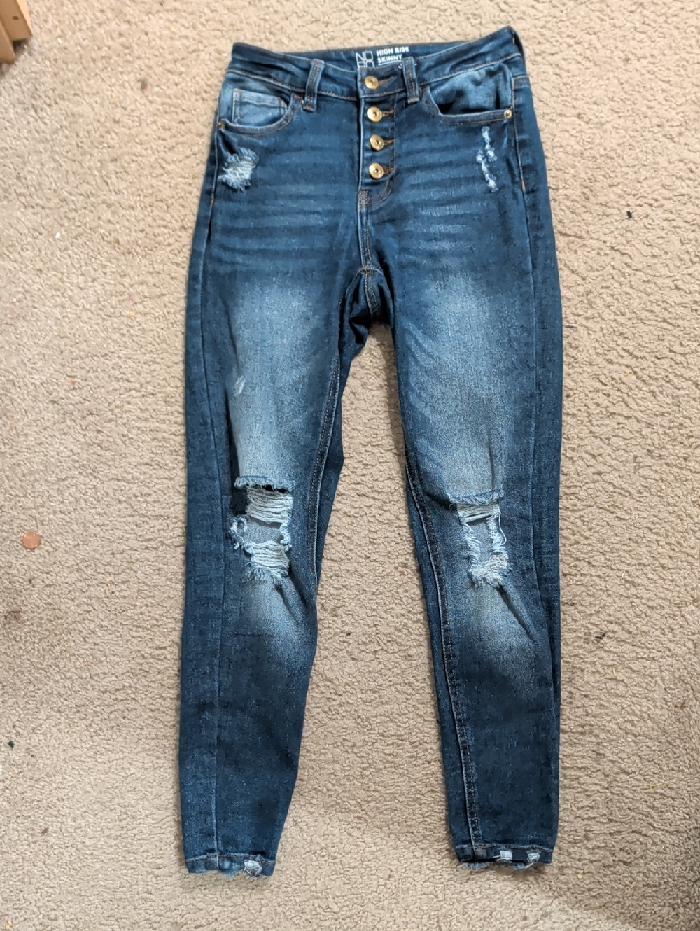 NOBO Dark Blue Distressed High-Rise Skinny Jeans Women's 1